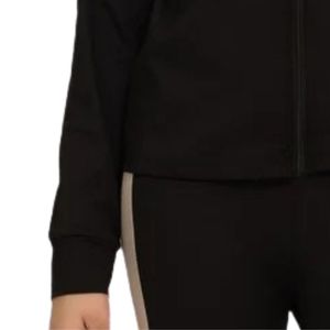 Blouson bomber noir pour femme, fermeture éclair intégrale, col montant, manches longues, en polyester tricoté, vêtement de sport décontracté, tenue d'automne - Product Image 3