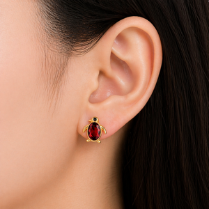Garnet <b>Penguin</b> Stud 925 Sterling Silver Gold Plated Handmade Dainty <b>Earrings</b> January Birthstone Jewelry - Product Image 5