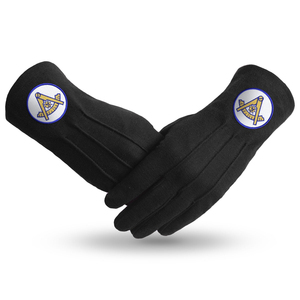 Gants de Maître Maçon pour Loge Bleue, en Coton Blanc avec Motif Carré et Compas Bleu Royal, pour Cérémonies Maçonniques, Gants de Haute Qualité - Product Image 1