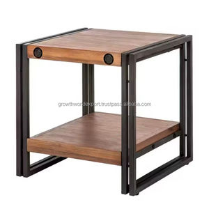 Table basse industrielle en bois de manguier massif avec cadre métallique, étagère en bois moderne à 2 niveaux pour salon et chambre 2026 - Product Image 1