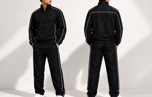 Custom Zipper Up Crinkle Track <b>Pants</b> 2 Piece Set Men With Piping Elastic Cuffs Unisex Nylon Windbreaker Tracksuit For Men - Product Image 3