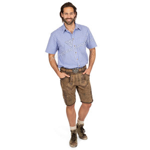<b>Men</b> Blue&<b>White</b> Gingham <b>Short</b>-<b>Sleeve</b> <b>Shirt</b> Turn Down Collar Casual Bavarian Oktoberfest Plaid <b>Shirt</b> - Product Image 1