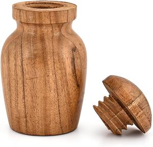 New Collection <b>Large</b> Round Adult Cremation <b>Urn</b> Modern Design Handmade Metal <b>Urn</b> with Natural Wood Metal Material Tabletop Vase - Product Image 4
