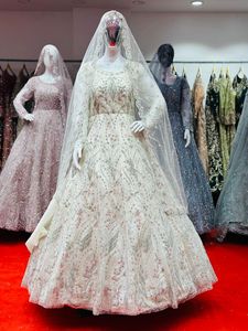 Robe longue ethnique indienne Anarkali pour femmes vêtements de fête adultes fantaisie broderie filet Dupatta en filet - Product Image 2