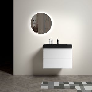 30 \ "moderno bagno vanità grande contenitore a parete Design galleggiante un pezzo nero lavello rubinetto Pre-assemblato - Product Image 2