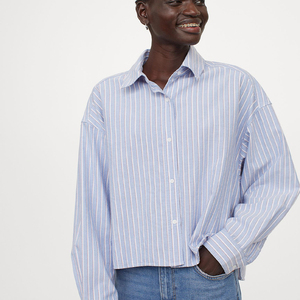 Chemisier décontracté à rayures boutonné pour femme, manches longues, coupe oversize, col classique, idéal pour le bureau et les affaires - Product Image 3