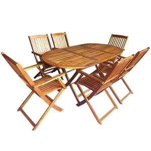 Juego de comedor de exterior de madera maciza de eucalipto marrón de 7 piezas, muebles plegables para patio - Product Image 1