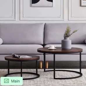Modern Wooden <b>Nesting</b> <b>Coffee</b> <b>Table</b> <b>Set</b> Space Saving Metal Frame Living Room Design - Product Image 6