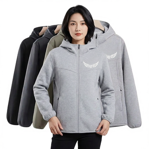 เสื้อแจ็คเก็ตมีฮู้ด ผ้าฟลีซ ยูนิเซ็กซ์ สีเทา สีดำ สีเขียวมะกอก สไตล์ลำลอง สำหรับฤดูใบไม้ร่วง ซิปด้านหน้า ปักโลโก้ ทรงปกติ ผลิตจากผ้าโพลีเอสเตอร์ - Product Image 4