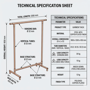 Porte-vêtements pliable Bros Display, robuste, en métal, sur pieds, à plusieurs niveaux, pour présentation en magasin. - Product Image 4