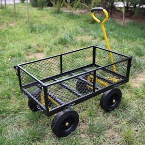Carrello da Giardino con Ruote Solide Nere e Gialle, Carrello per Attrezzi e Legna da Ardere, Facile da Trasportare - Product Image 4