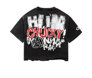 <strong>Chucky</strong> Wanna Play Oversized Regular Sleeve Formal O-Neck Leopard Print Eco-Friendly 300g Cotton Jersey Black Men's <strong>T</strong>-<strong>Shirt</strong> - Product Image 1