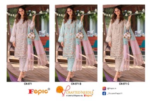 Colección festiva Eid: lujosa organza de 3 piezas bordada Shalwar Kameez con fondo de viscosa () - Product Image 5