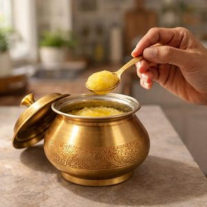 Handmade Engraved Brass Condiment Pot with Lid and Spoon Traditional Brass Sugar Bowl Decorative Kitchen Storage <b>Container</b> - Product Image 3