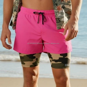 Short de course taille haute 2 en 1 doublure de compression entraînement léger Double couches séchage rapide basket-ball Shorts de plage hommes - Product Image 6