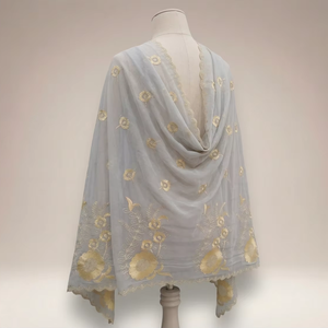 Tissu en voile de coton blanc de qualité supérieure, broderie florale dorée, strass, respirant, été, traditionnel africain et moyen-oriental - Product Image 3