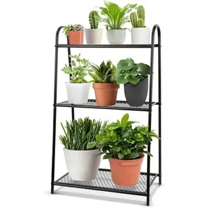 Innovador Soporte para Plantas con Bandeja Redonda Baja de Chapa Galvanizada, Base de Acero Oscuro con Patas Onduladas Tipo Horquilla, Par de Soportes - Product Image 6