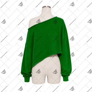 Vêtements de la sororité grecque Iota Phi Lambda en gros – Sweat-shirt court asymétrique brodé à épaules dénudées pour femme - Product Image 2
