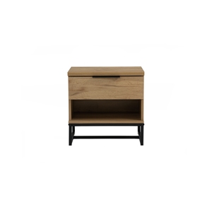 Modern Wotan Oak Metal Bedside <b>Table</b> with Black Steel Legs Bedroom Nightstand <b>End</b> <b>Table</b> - Product Image 3