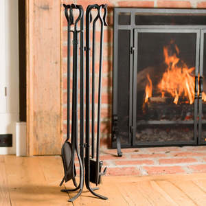 Metal Fireplace <b>Tool</b> <b>Set</b> Black Freestanding Log Tongs Shovel Brush Stand Garden Kindling Accessories - Product Image 2