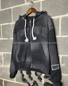 Custom Manufacturers Hoodie French Terry Cotton Man Acid Wash Zipper <b>Jacket</b> <b>Rhinestone</b> Sun Faded Zip up Hoodie - Product Image 1