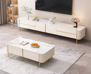 Modern White Marble TV Stand with Gold Trim Storage <b>Cabinet</b> for Living Room Furniture 65 In and Up - Product Image 1
