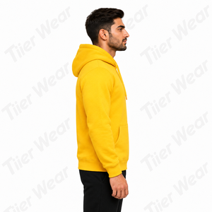 Tiierwear Men's <b>Yellow</b> Hooded Pullover <b>Hoodies</b> Regular Fit Cotton Fleece Casual Pullover with Front Pocket and Logo Print - Product Image 3