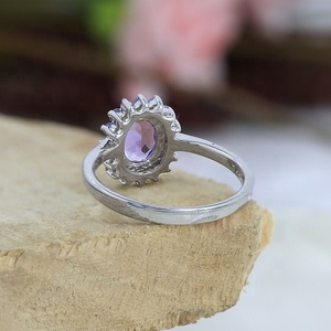 Bague ovale artisanale en argent sterling 925 avec améthyste, pierre précieuse naturelle, pierre de naissance, sertie à griffes, pour femme - Product Image 3