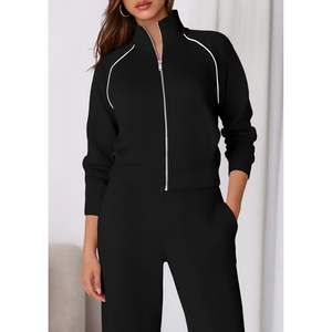 Ensemble de survêtement 2 pièces personnalisé pour femme, collection automne 2025, avec sweat à capuche zippé et pantalon de sport, tenue décontractée assortie, avec logo - Product Image 3