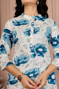 <b>UK</b> FASHION <b>Women's</b> Blue Floral Cotton <b>Kurta</b> Set Loose Fit Ankle-Length Ethnic Wear Casual Style India Pakistan Fashion All - Product Image 3