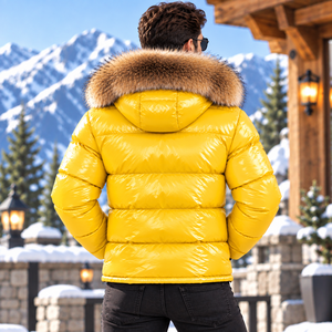 <b>Men's</b> <b>Casual</b> Leather Puffer <b>Jacket</b> with Hood Plaid Pattern-<b>Summer</b> Ready - Product Image 6