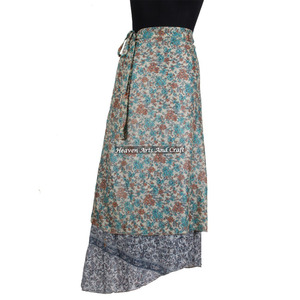 38 Inch Vintage Art <b>Old</b> Silk Sari Double Layer Reversible Sari Magic Women Wrap Around Skirt 2 Layer Reversible Magic Silk Saris - Product Image 5