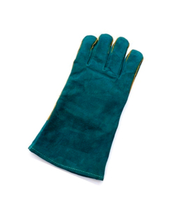 Holy Signs International HSI-1450 Extra Long Leather Welding <b>Gloves</b> Green Fleece Lined Straight Thumb Molten Metal Splash - Product Image 2
