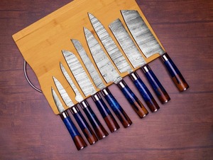 Handmade 67-Layer Damascus Durable <b>Sharp</b> Straight Edge 9-Piece Kitchen <b>Knife</b> <b>Set</b> Wood+Resin Ambidextrous Handles Professional - Product Image 1