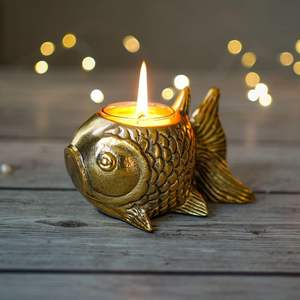 Portavelas de Aluminio con Figura de Pez para la Buena Suerte y el Éxito, Adorno Decorativo de Mesa con Vela Aromática en Vaso - Product Image 3