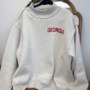 Georgia Private Label <b>Mock</b> <b>Neck</b> Sweatshirt Women Custom Plaid Letter Embroidery Cotton Blend Pullover Wholesale - Product Image 1