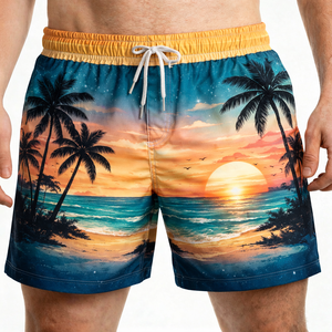 Shorts de bain pour hommes à séchage rapide, motif tortue corail coloré, avec cordon de serrage, taille mi-haute, motif dessin animé - Product Image 5