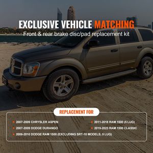 Kit de Frenos Delanteros y Traseros para Dodge Ram 1500 y Dodge Durango, Chrysler, 06-2018, Rotores de Freno Perforados y Ranurados para Cer - Product Image 2