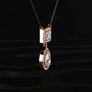 Collier élégant pour femme avec pendentif halo en diamant de laboratoire de qualité supérieure, taille princesse et poire, certifié IGI. - Product Image 3