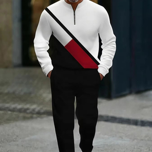 Ensemble de survêtement personnalisé à demi-zip pour homme, OEM ODM, 2 pièces, sweat-shirt en polaire, polyester, streetwear décontracté, tenue de jogging - Product Image 6