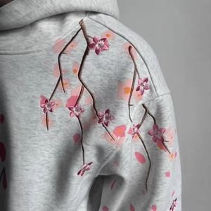 Sudadera con Capucha Bordada con Flores de Otoño Invierno, Sudadera Holgada Informal de Moda Urbana para Hombre y Mujer - Product Image 2