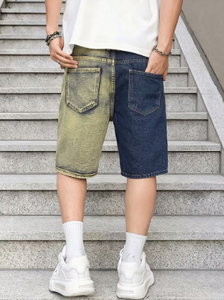 Shorts en jean déchirés patchwork pour homme, bicolores, effet usé, style hip-hop, été - Product Image 2