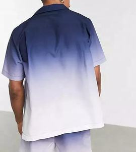 Conjunto de Dos Piezas Casual de Verano para Hombre con Logotipo Personalizable, Camisa y Pantalones Cortos de Lana Ecológica con Tinte Degradado, Cintura Elástica y Diseño Sólido - Product Image 2