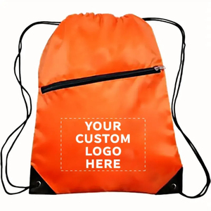 Unisex Drawstring Gym <b>Backpack</b> Orange Solid Color Polyester Casual Style With Zipper Closure Adjustable <b>Strap</b> Lightweight - Product Image 1