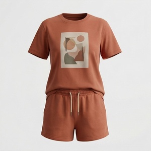 Women's 2 Piece <b>Knitted</b> <b>Set</b> Short Sleeve T Shirt and Above Knee Shorts Geometric Print Casual Loose Fit Spring Summer Wear - Product Image 1