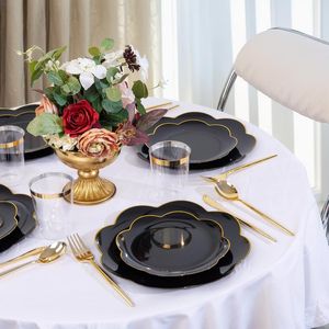 Set di 180 Piatti Neri in Plastica Resistente con Posate Dorate e Argentate, Articoli Monouso per Feste, Matrimoni ed Eventi - Product Image 5
