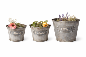 Juego de 3 Cubos Galvanizados, Cubos Metálicos Estilo Rústico, Color Gris Oscuro, Cubos Galvanizados para Flores, Macetas Decorativas de Metal para Interiores y Exteriores - Product Image 3