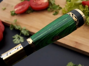 Handmade Damascus Steel Industrial Grade 12-inch Kitchen Chef Knife Green Wood Handle Professional Survival <b>Tool</b> Quick-Change - Product Image 5