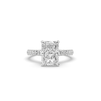 Bague de fiançailles et de mariage de luxe en or 14 carats avec diamant de laboratoire taille émeraude de 3,86 carats, certifié IGI, clarté VS1, pierres latérales, style unique