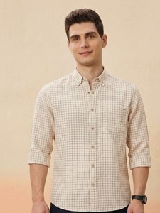 Camisa Casual de Lino/Algodón a Rayas para Hombre, Cuello con Botones, Manga Larga, Corte Entallado, Transpirable, Tejida, para Verano - Product Image 1